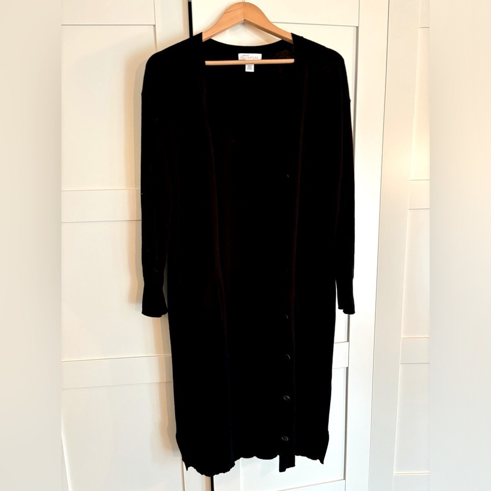 Nordstrom Signature Cotton and Cashmere Long Black Cardigan size XS - Picture 3 of 8